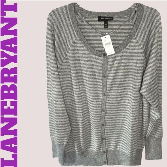 Lane Bryant Plus Size Women's New Silver Stripped & Gray Cardigan Sweater. - Picture 2 of 9